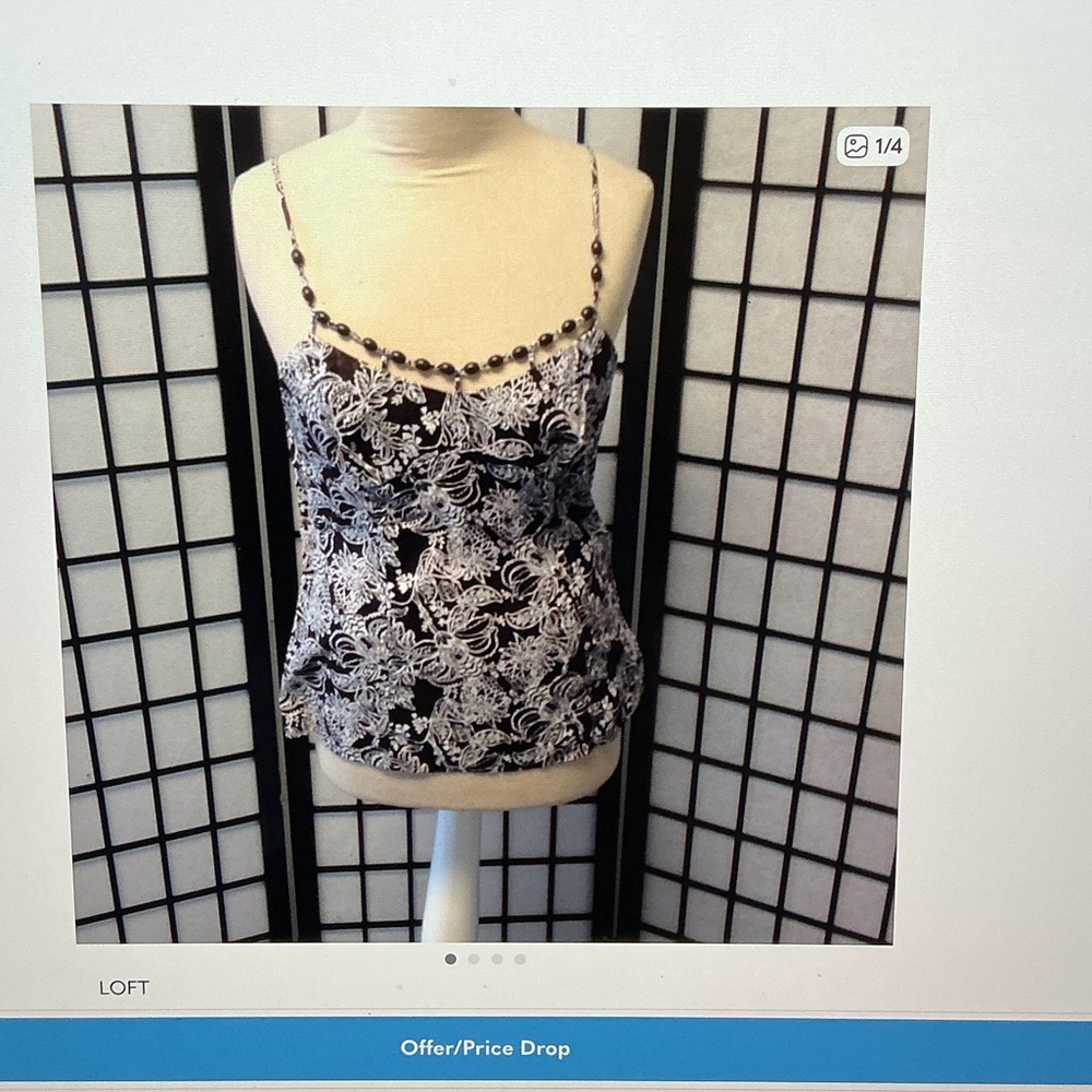 LOFT Black & White Floral Beaded-Strap Cami